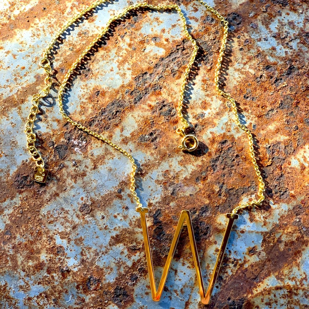 Gold plated W initial necklace